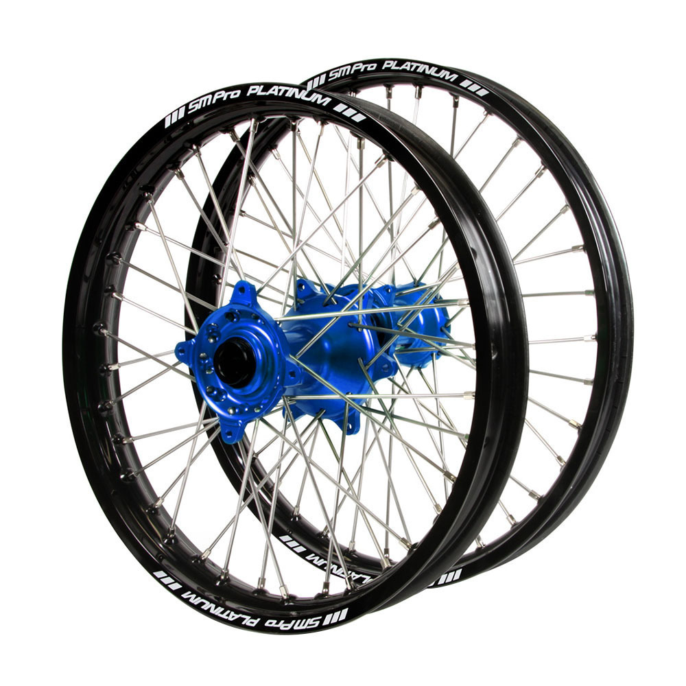 Kawasaki Haan Blue Hubs / SM Pro Platinum Black Rims Wheel Set KX 450 F ...