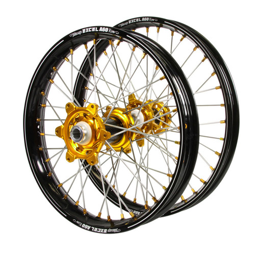 Honda Talon Carbon Fibre Gold Hubs / A60 Black Rims / Gold Nipples Wheel Set CR 125 R 2002-2007 (21 / 19*2.15)