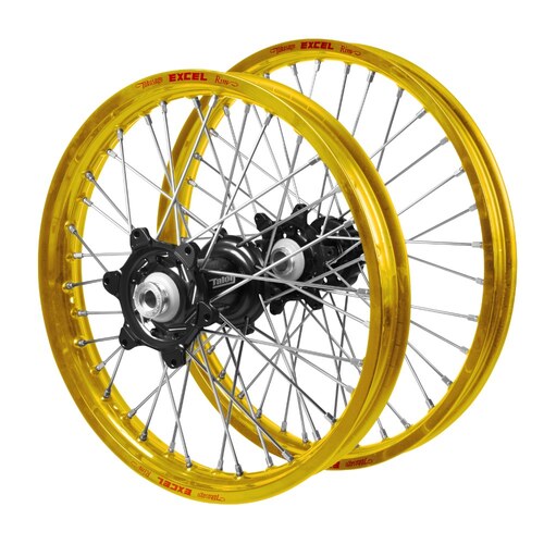 Suzuki Talon Carbon Fibre Black Hubs / Excel Gold Rims Wheel Set RMZ 450 2005-2024 (21*1.6 / 19*2.15 OE)