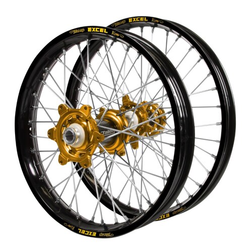 Suzuki Talon Carbon Fibre Gold Hubs / Excel Black Rims Wheel Set RMZ 250 2007-2024 (21*1.6 / 18*2.15)