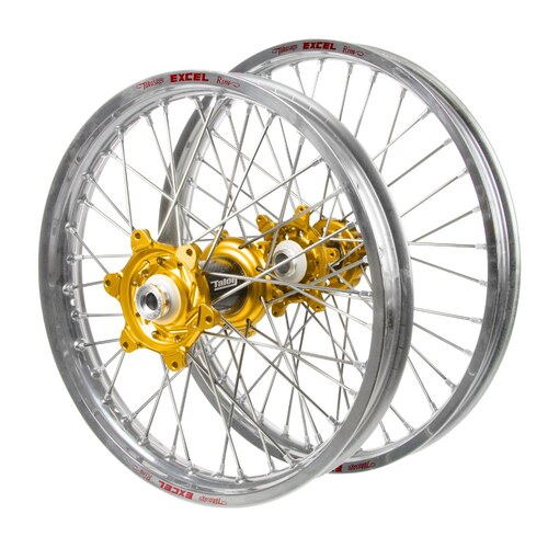 Suzuki Talon Carbon Fibre Gold Hubs / Excel Silver Rims Wheel Set RMX 450 Z 2010-2019 (21*1.6 / 18*2.15 OE Cannot use OEM Speedo)