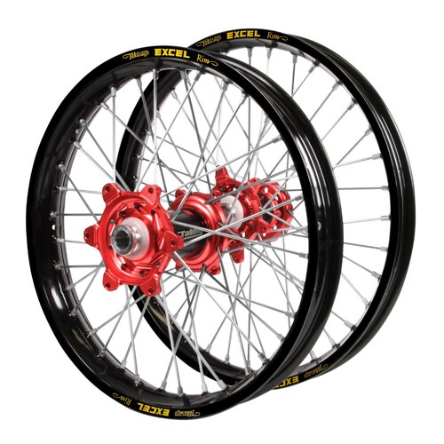 Honda Talon Carbon Fibre Red Hubs / Excel Black Rims Wheel Set CR 125 R 2002-2007 (21*1.6 / 19*1.85 OE)