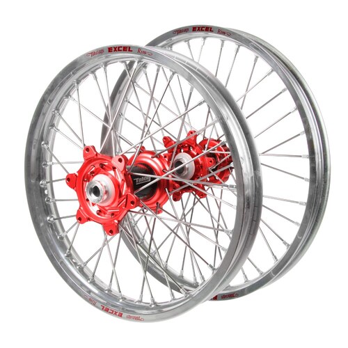 Honda Talon Carbon Fibre Red Hubs / Excel Silver Rims Wheel Set CR 250 R 2002-2007 (21*1.6 / 19*2.15 OE)