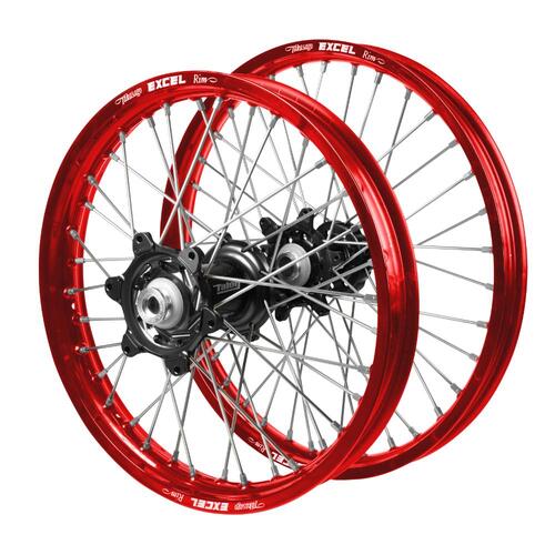 Honda Talon Carbon Fibre Black Hubs / Excel Red Rims Wheel Set CRF 450 X 2019-2024 (21*1.6 / 19*2.15)