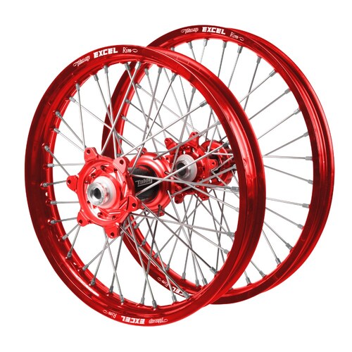 Honda Talon Carbon Fibre Red Hubs / Excel Red Rims Wheel Set CRF 250 R 2014-2024 (21*1.6 / 18*2.15)