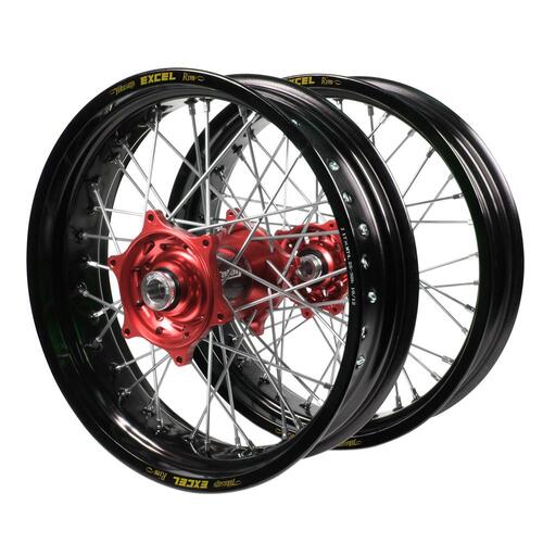 Honda Talon Carbon Fibre Red Hubs / Excel Black Rims Supermotard Wheel Set 