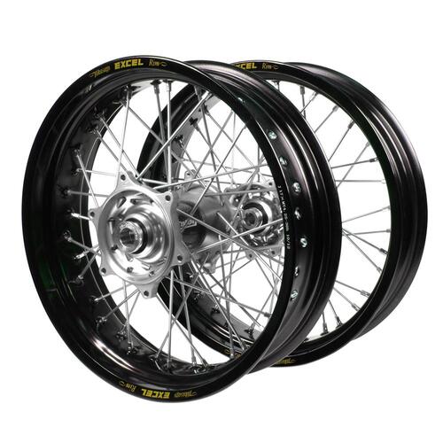 Honda Talon Carbon Fibre Silver Hubs / Excel Black Rims Supermotard Wheel Set 