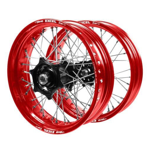 Honda Talon Carbon Fibre Black Hubs / Excel Red Rims Supermotard Wheel Set CRF 450 L 2019-2020 (17*3.50 / 17*4.25)