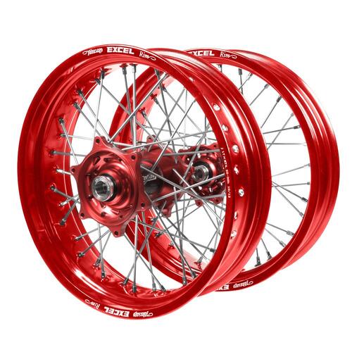 Honda Talon Carbon Fibre Red Hubs / Excel Red Rims Supermotard Wheel Set CRF 450 RL (CRF 450 L) 2021-2024 (17*3.50 / 17*4.25)