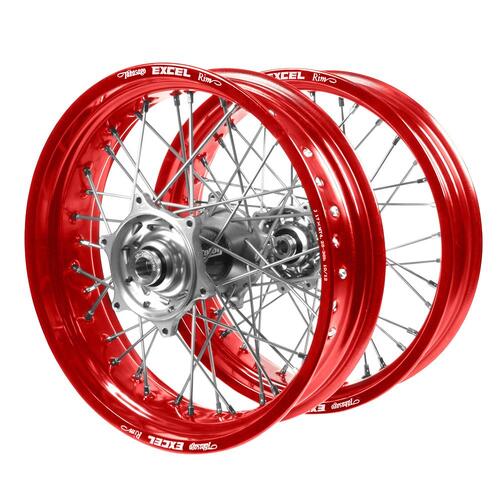 Honda Talon Carbon Fibre Silver Hubs / Excel Red Rims Supermotard Wheel Set 