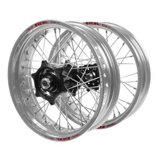 Honda Talon Carbon Fibre Black Hubs / Excel Silver Rims Supermotard Wheel Set 