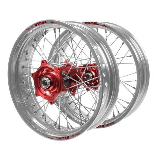 Honda Talon Carbon Fibre Red Hubs / Excel Silver Rims Supermotard Wheel Set CRF 450 RL (CRF 450 L) 2021-2024 (17*3.50 / 17*4.25)