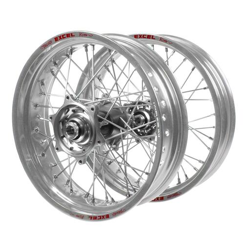 Honda Talon Carbon Fibre Silver Hubs / Excel Silver Rims Supermotard Wheel Set CRF 450 L 2019-2020 (17*3.50 / 17*4.25)