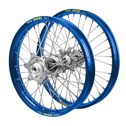 Husaberg Talon Carbon Fibre Silver Hubs / Excel Blue Rims Wheel Set FXE 450 2003-2012 (21*1.6 / 19*2.15)