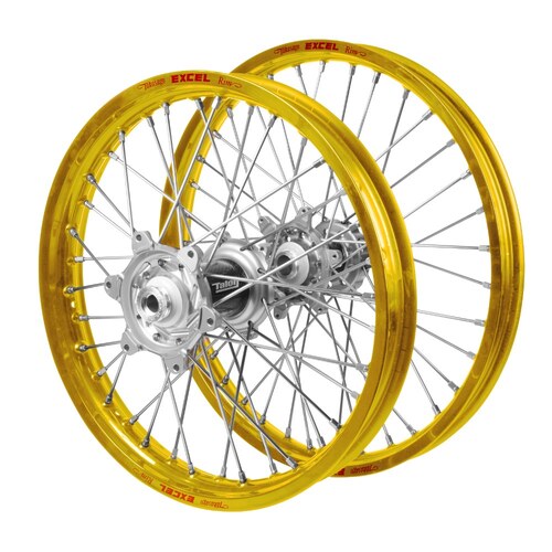 Husaberg Talon Carbon Fibre Silver Hubs / Excel Gold Rims Wheel Set FE 450 2013-2014 (21*1.6 / 18*2.15)