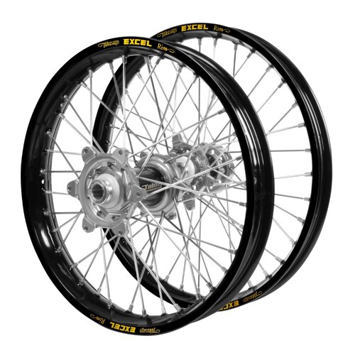 Husaberg Talon Carbon Fibre Silver Hubs / Excel Black Rims Wheel Set TE 300 2010-2014 (21*1.6 / 18*2.15)