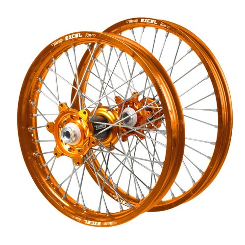 KTM Talon Carbon Fibre Orange Hubs / Excel Orange Rims Wheel Set 125 EXC 2003-2015 (21*1.6 / 18*2.15 OE)