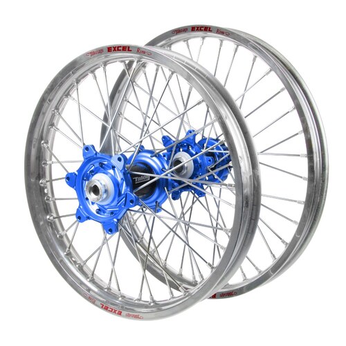 Husqvarna Talon Carbon Fibre Blue Hubs / Excel Silver Rims Wheel Set TC 125 2023-2024 (21*1.6 / 18*2.15)