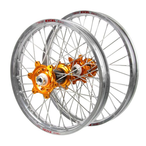 KTM Talon Carbon Fibre Orange Hubs / Excel Silver Rims Wheel Set 250 EXC / 250 EXC TPI 2024 (21*1.6 / 19*2.15)