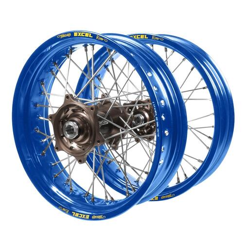 Husqvarna Talon Carbon Fibre Magnesium Hubs / Excel Blue Rims Supermotard Wheel Set TE 250 / TE 250i 2016-2023 (17*3.50 / 17*4.25)