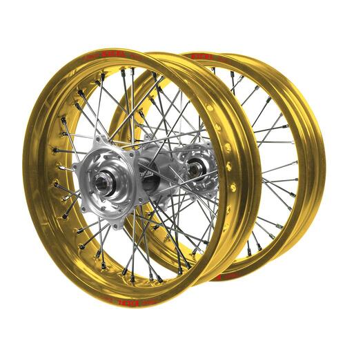 KTM Talon Carbon Fibre Silver Hubs / Excel Gold Rims Supermotard Wheel Set 