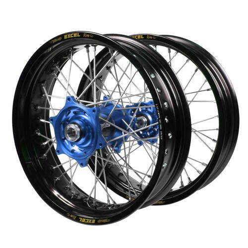 Husqvarna Talon Carbon Fibre Blue Hubs / Excel Black Rims Supermotard Wheel Set 