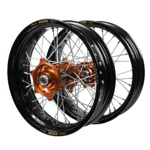 KTM Talon Carbon Fibre Orange Hubs / Excel Black Rims Supermotard Wheel Set 