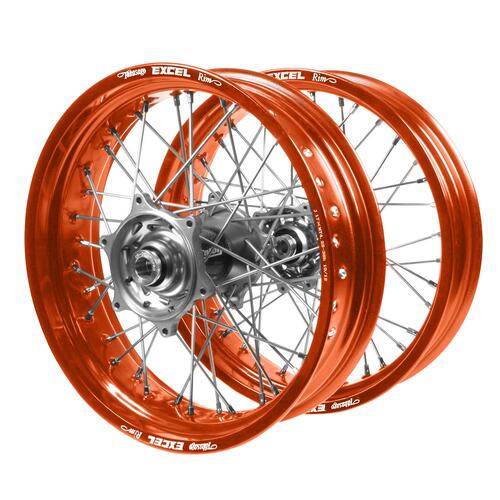 KTM Talon Carbon Fibre Silver Hubs / Excel Orange Rims Supermotard Wheel Set 
