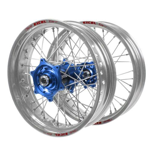 Husqvarna Talon Carbon Fibre Blue Hubs / Excel Silver Rims Supermotard Wheel Set FE 350 2016-2023 (17*3.50 / 17*4.25)