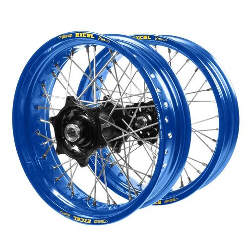 Suzuki Talon Carbon Fibre Black Hubs / Excel Blue Rims Supermotard Wheel Set 