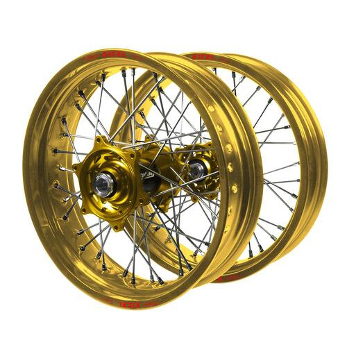 Suzuki Talon Carbon Fibre Gold Hubs / Excel Gold Rims Supermotard Wheel Set 