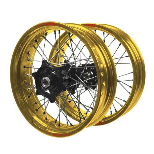 Suzuki Talon Carbon Fibre Black Hubs / Excel Gold Rims Supermotard Wheel Set 
