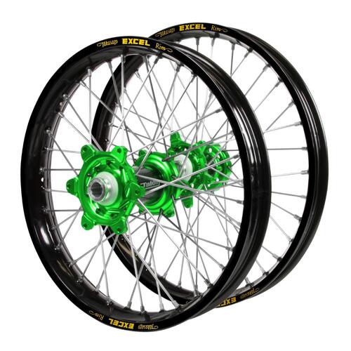 Kawasaki Talon Carbon Fibre Green Hubs / Excel Black Rims Wheel Set KX 250 F Monster Energy 2009 (21*1.6 / 18*2.15)