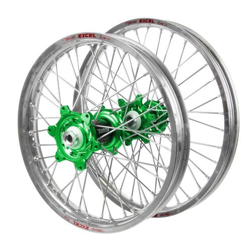 Kawasaki Talon Carbon Fibre Green Hubs / Excel Silver Rims Wheel Set KX 250 F 2021-2024 (21*1.6 / 18*2.15)