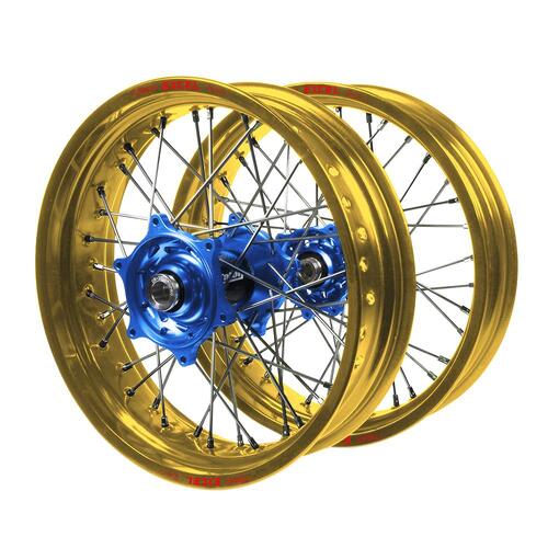 Husqvarna Talon Carbon Fibre Blue Hubs / Excel Gold Rims Supermotard Wheel Set FE 450 2024 (17*3.50 / 17*4.25)