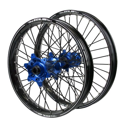 Sherco Haan Blue Hubs / A60 Black Rims / Black Spokes Wheel Set 125 SC-R 2019-2024 (21*1.6 / 18*2.15)