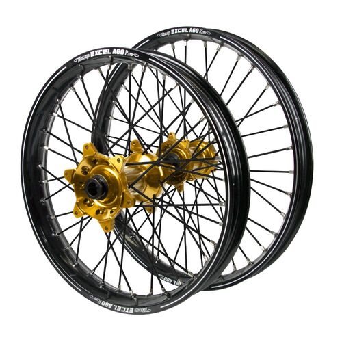 Sherco Haan Gold Hubs / A60 Black Rims / Black Spokes Wheel Set 250 SCF-R 2019-2024 (21*1.6 / 18*2.15)