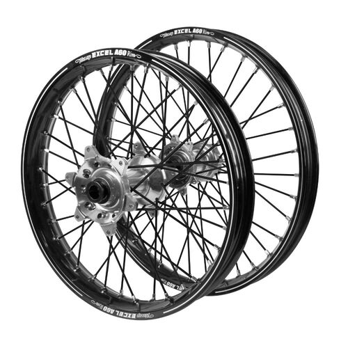 Sherco Haan Silver Hubs / A60 Black Rims / Black Spokes Wheel Set 125 SC-R 2019-2024 (21*1.6 / 18*2.15)