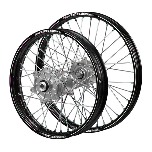 Honda Haan Cush Drive Silver Hubs / A60 Black Rims Wheel Set CRF 250 R 2014-2024 (21*1.6 / 19*1.85 OE)