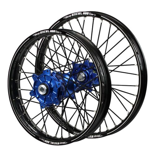 Kawasaki Haan Cush Drive Blue Hubs / A60 Black Rims / Black Spokes Wheel Set KX 125 2006-2008 (21*1.6 / 19*1.85 OE)