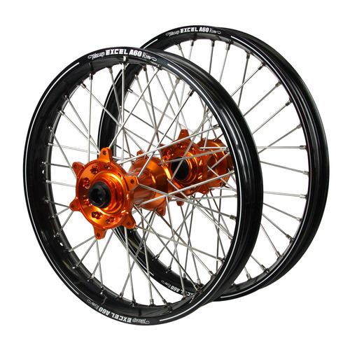 KTM Haan Orange Hubs / A60 Black Rims Wheel Set 125 EXC 2000-2002 (21*1.6 / 18*2.15 OE)