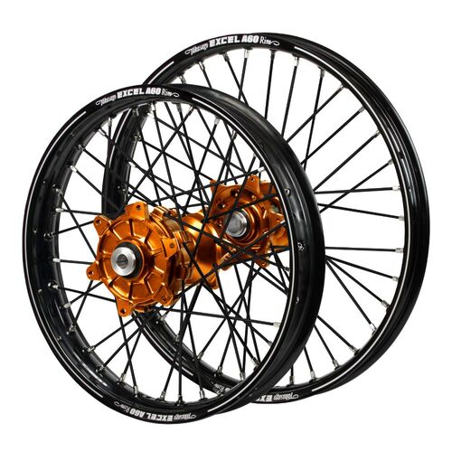 KTM Haan Cush Drive Orange Hubs / A60 Black Rims / Black Spokes Wheel Set 350 EXC-F SIX DAYS 2012-2015 (21*1.6 / 18*2.15 OE)