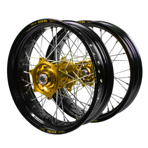 Sherco Haan Gold Hubs / Excel Black Rims Supermotard Wheel Set