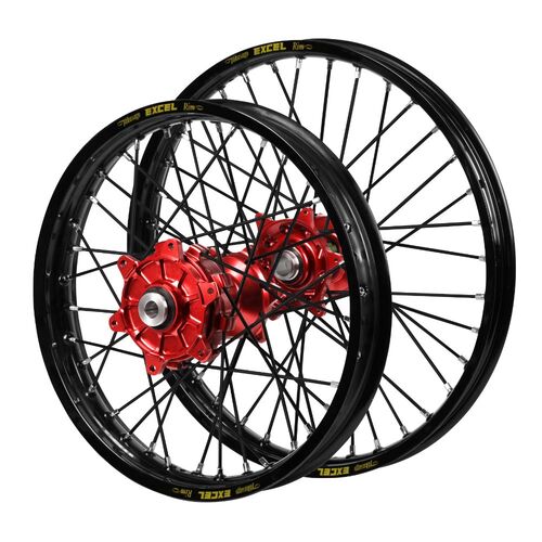 Honda Haan Cush Drive Red Hubs / Excel Black Rims / Black Spokes Wheel Set CR 125 R 2002-2007 (21*1.6 / 19*1.85 OE)