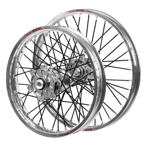 Honda Haan Cush Drive Silver Hubs / Excel Silver Rims / Black Spokes Wheel Set CRF 450 R 2002-2012 (21*1.6 / 19*2.15 OE)