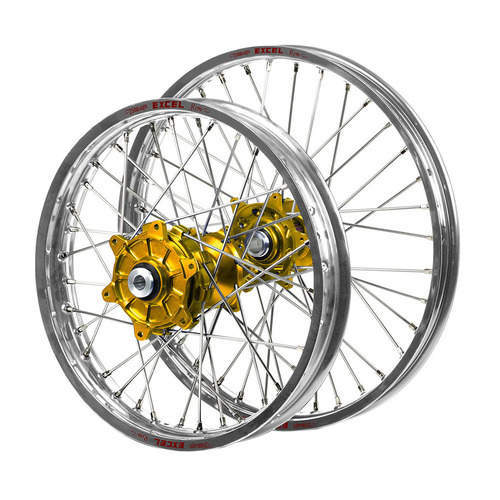 Honda Haan Cush Drive Gold Hubs / Excel Silver Rims Wheel Set CRF 450 R 2013-2024 (21*1.6 / 19*2.15 OE)