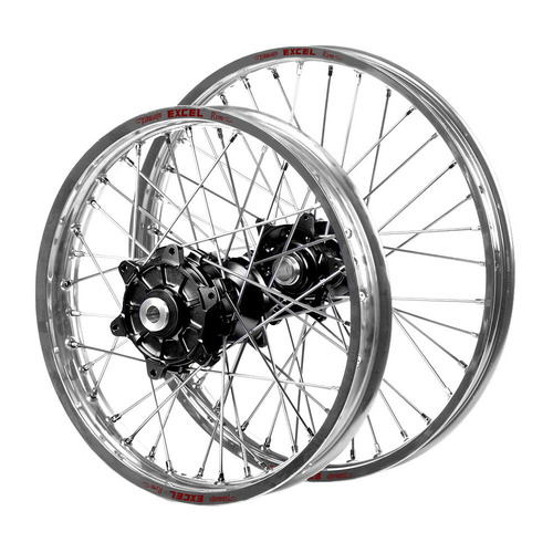 Honda Haan Cush Drive Black Hubs / Excel Silver Rims Wheel Set CRF 250 R 2004-2013 (21*1.6 / 18*2.15)