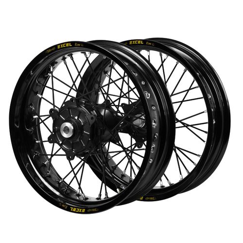 Honda Haan Cush Drive Black Hubs / Excel Black Rims Supermoto / Black Spokes Wheel Set CRF 250 X 2004-2017 (17*3.5 / 17*4.25)