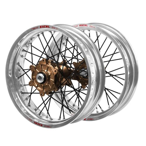 Honda Haan Cush Drive Magnesium Hubs / Excel Silver Rims Supermoto / Black Spokes Wheel Set CRF 450 X 2019-2024 (17*3.5 / 17*4.25)