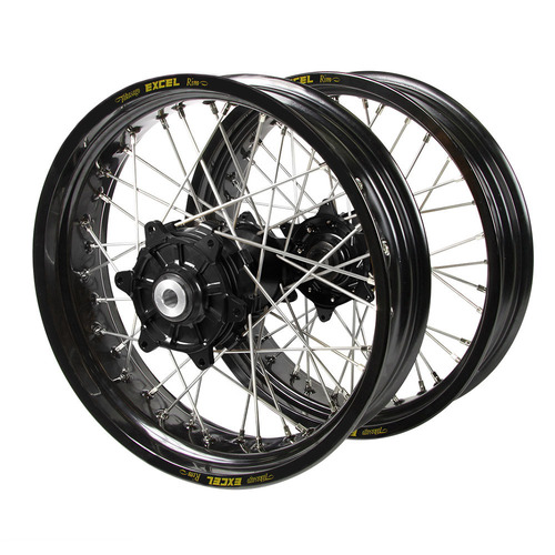 Honda Haan Cush Drive Black Hubs / Excel Black Rims Supermoto Wheel Set CR 125 R 2002-2007 (17*3.5 / 17*4.25)